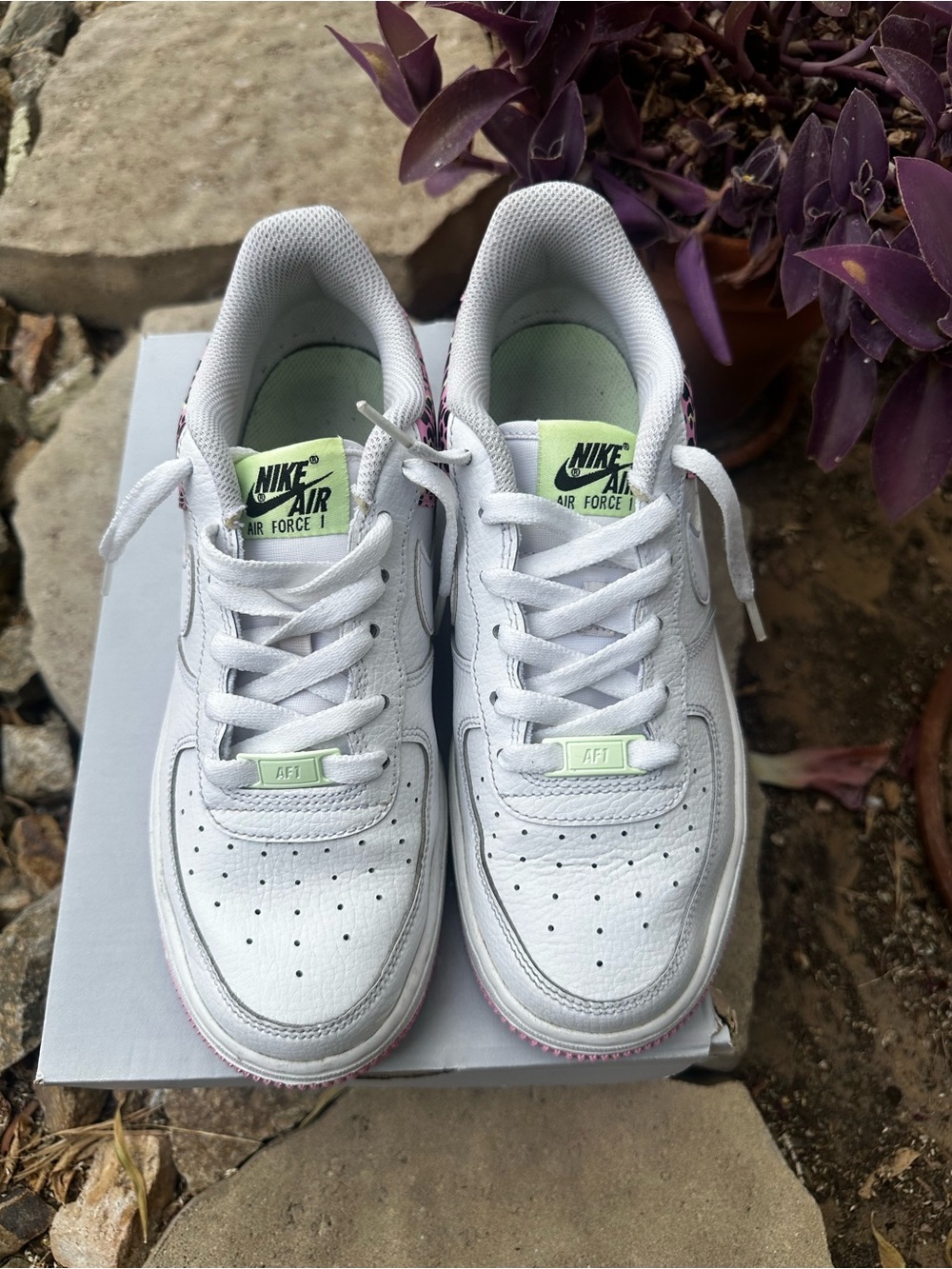 Nike Air Force 1 ‘07 Gs White, Pink Lime Green leopard